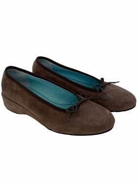 THIERRY RABOTIN Zoozi Brown Size 6 Shoes Suede Ballet Low-Wedge Slipper EUC